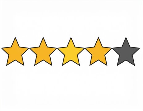 Four out of five star rating icon for customer review service evaluation and feedback symbol isolated on white background