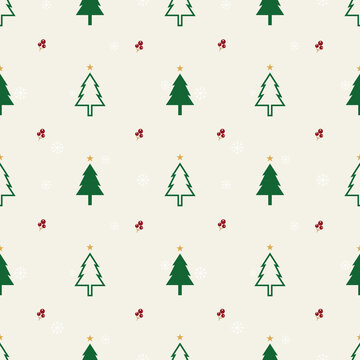 Minimalist Christmas pattern vector, cute pine tree and snowflake seamless texture.
