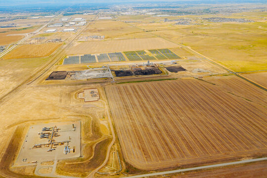 aerial view of Denver city, suburban, road, house and farm beautiful landscape