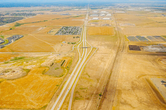 aerial view of Denver city, suburban, road, house and farm beautiful landscape