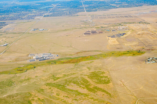 aerial view of Denver city, suburban, road, house and farm beautiful landscape