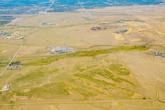aerial view of Denver city, suburban, road, house and farm beautiful landscape