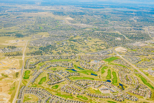 aerial view of Denver city, suburban, road, house and farm beautiful landscape