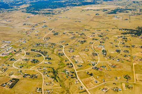 aerial view of Denver city, suburban, road, house and farm beautiful landscape