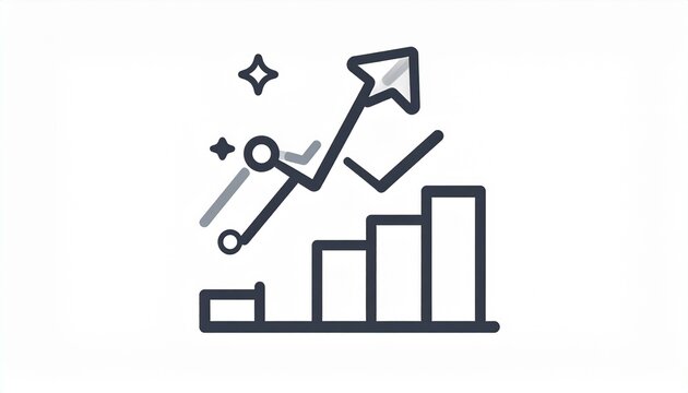 A simple black and white line art icon depicts a rising bar chart with an upward arrow.