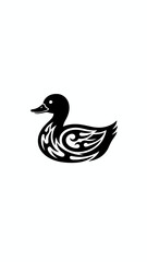 Obraz premium Black tribal duck silhouette illustration on a white background, featuring intricate patterns.