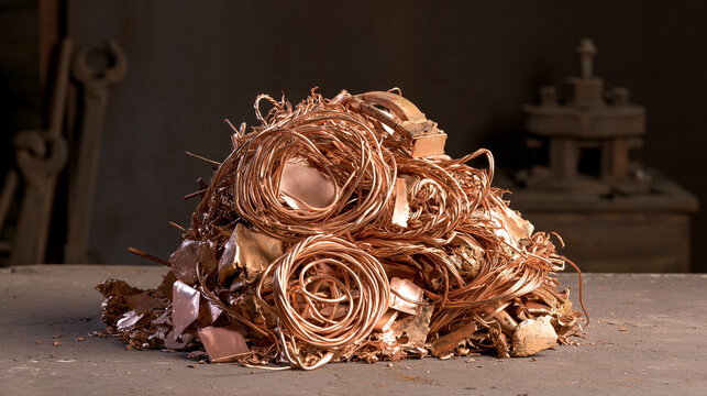 Curled wire and chopped metal sit in a dense scrap pile