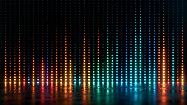 Colorful Glowing LED Equalizer Lights on Black Background
