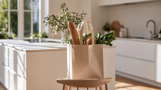 Bread and leafy produce rise from reusable paper packaging