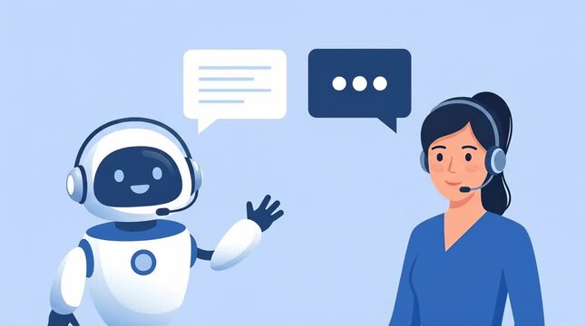 Robot and woman interacting through digital chat
