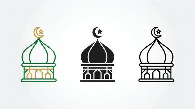 Islamic mosque minaret dome with crescent moon icons