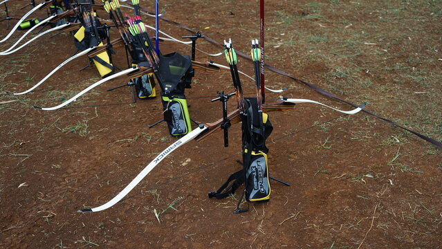 archery equipment on the grass