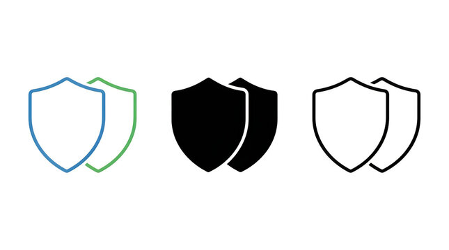 Three shield icons with different styles