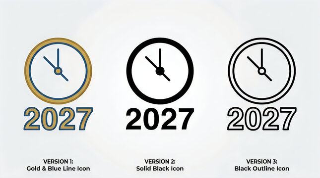 Modern clock icon with year 2027