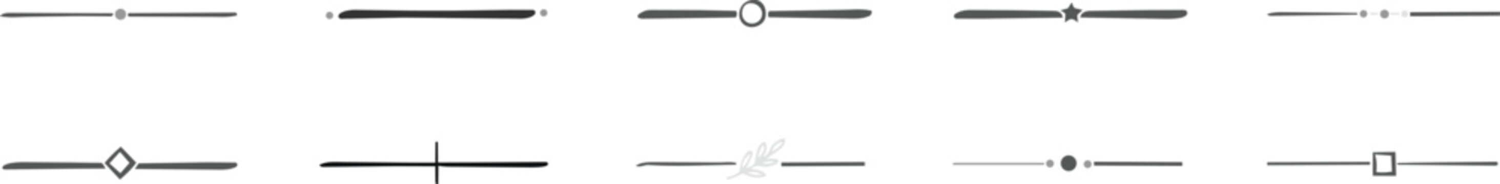 Set of minimalist text dividers and decorative line with geometric shapes on a white background, for document page, layout decoration