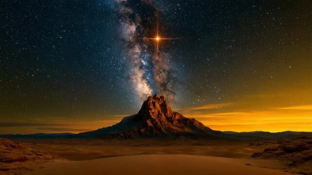 Bright Star Reflected on Desert Sand Under Navy Night Sky