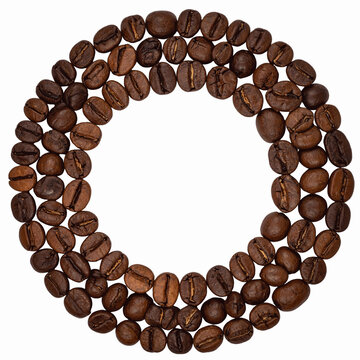 Roasted Brown Coffee Beans Forming Circular Ring on Transparent Background