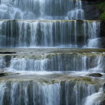段瀑の一段目を落ちる水 シームレスループ動画背景 1:1 4K