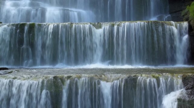 段瀑の一段目を落ちる水 シームレスループ動画背景 16:9 4K