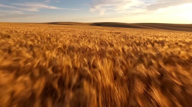 Golden Wheat Fields Swaying in Vast Rolling Prairie Landscape