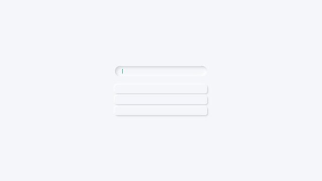 Search bar interface animation expanding with a dropdown menu on clean white background
