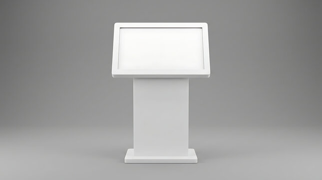 Modern White Interactive Digital Kiosk Stand With Blank Touchscreen Display For Information And Advertising Mockup