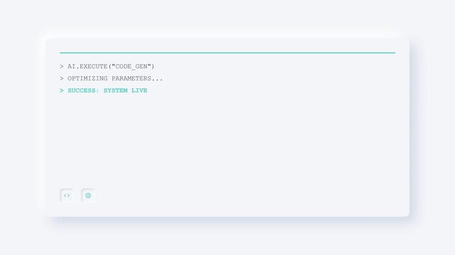"success: system live" minimalist user interface window loading system and displaying success status message on screen