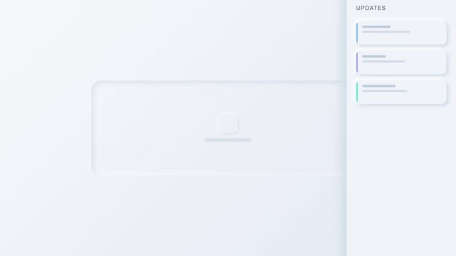 Dashboard minimalist user interface with "updates" notification panel and smooth neumorphic style