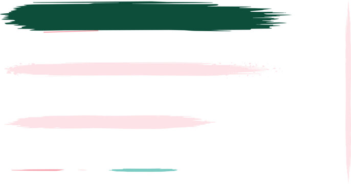A collection of horizontal brush strokes in dark green and pastel pink colors with visible texture isolated on a white background