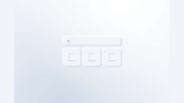Neumorphic user interface search bar animation with interactive square modules and minimalist design