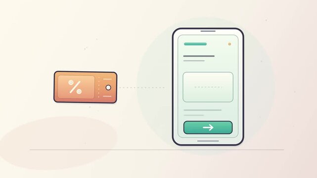 Coupon applied animation with discount code, mobile checkout savings and promotional price update, clean ecommerce motion graphic for online shopping, retail offers, conversion and customer rewards
