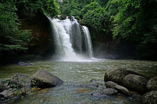 waterfall in green forest