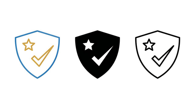 Shield icons with checkmark and star symbols