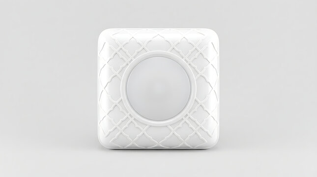 Modern White Square Smart Sensor Device With Intricate Geometric Pattern Isolated On A Clean Minimalist Background