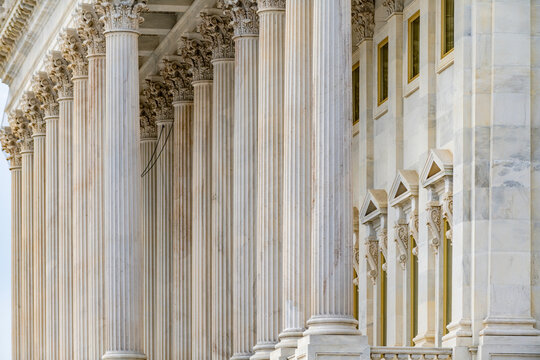 Columns architectural heritage marble structure. Columns fluted symmetry perspective. Columns decorative capitals carved detail. Columns neoclassical facade.