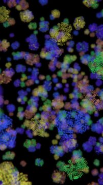 Chain of amino acid or bio molecules called protein flying around | protein molecules video in vertical video UHD