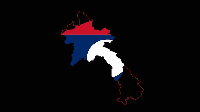 Laos Administrative Boundary Reveal Animation on Black Background