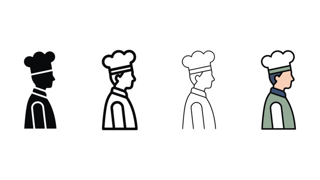 Chef's profile in a toque during a culinary demonstration Isolated on white background