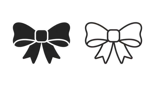 Black and white bow vector icon set
