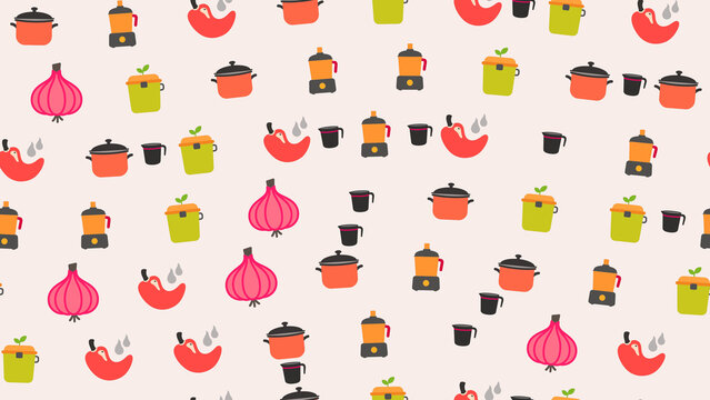 Kitchenware and ingredients seamless pattern