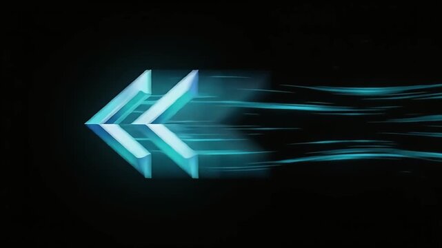 Blue glowing chevron light trail moving across a black background for video transition effect