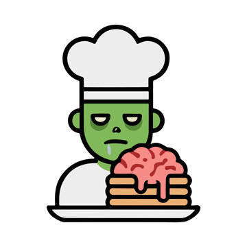 Zombie Chef Character Serving Brain Pancakes Pixel Art Icon