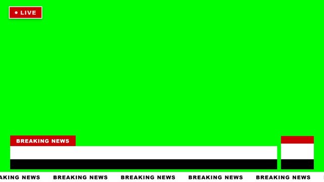 Breaking news live broadcast overlay template on chroma key green
