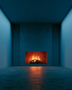 Built-in fireplace centered in an empty modern room