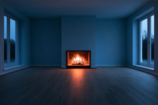 Built-in fireplace centered in an empty modern room