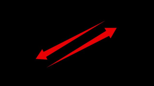 red color 2 Arrow icon set curved upward from bottom and curved downward from top to bottom arrow icon animation on black background 4k video.