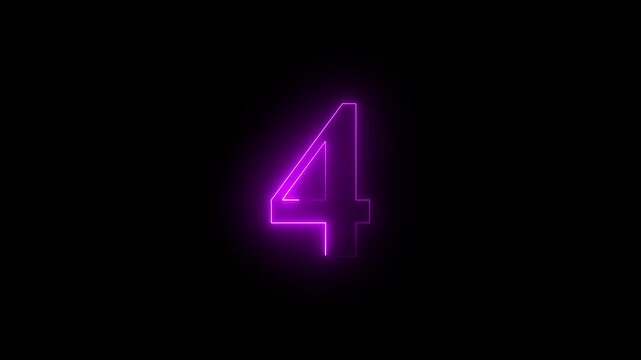 neon dynamic 4 number text icon animation educational mathematics text icon animation on black background.