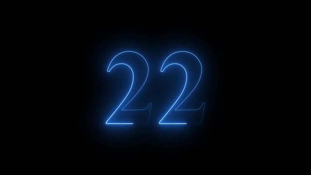 neon dynamic 22 number text icon animation educational mathematics text icon animation on black background.