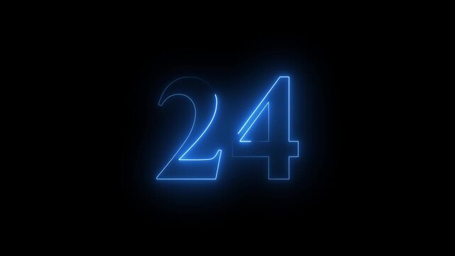 neon dynamic 24 number text icon animation educational mathematics text icon animation on black background.