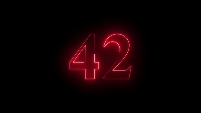neon dynamic 42 number text icon animation educational mathematics text icon animation on black background.
